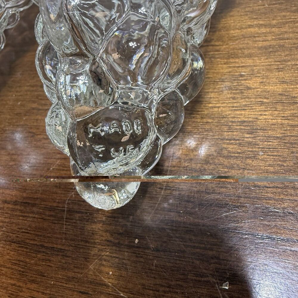 2 Vintage Clear Glass Grapes Cluster Shaped Wine Bottle Decanter Stamped Turkey - Picture 4 of 9